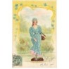 n°26375 - Fantaisie - Jeune femme portant une robe myosotis - Carte vendue en l'état