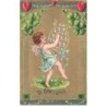 n°26378 - Carte Gaufrée - Saint-Valentin - To One I Love - Ange jouant avec une lyre fait de muguet