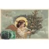 n°26379 - Carte Gaufrée - Joyeux Noël - Ange apportant un sapin décoré