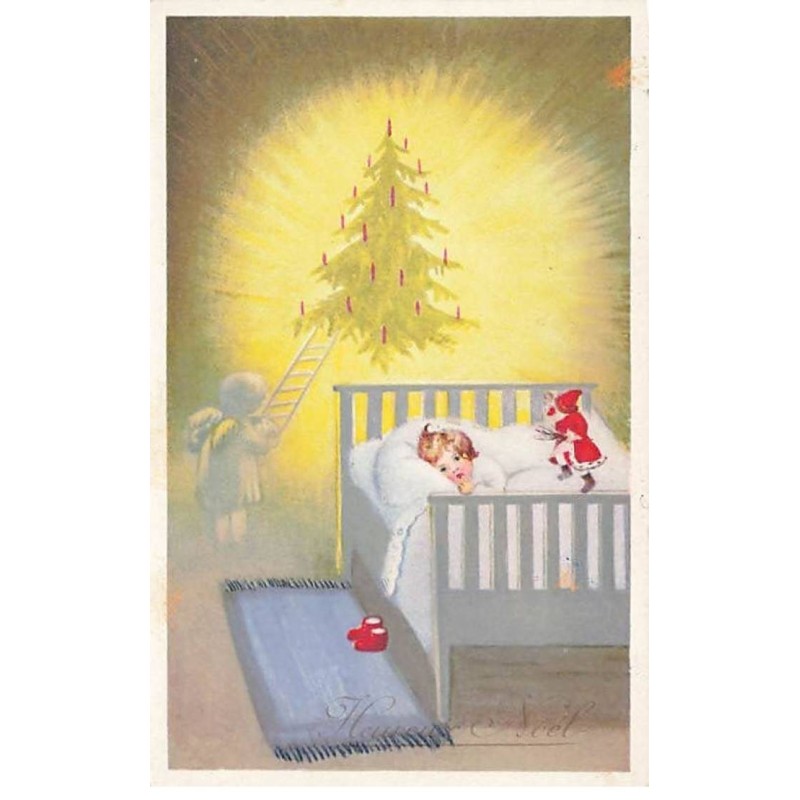 n°26381 - Heureux Noël - Enfant dans son lit - Angelot