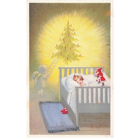 n°26381 - Heureux Noël - Enfant dans son lit - Angelot