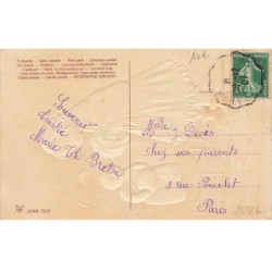 n°26386 - Carte Gaufrée - Flatscher  Serie 7119 - Bonne et Heureuse Année - Fillette près d'un bonhomme de neige