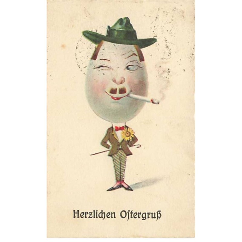 n°26390 - Pâques - Herzlichen Oftergruss - Oeuf humanisé en costume et fumant - Surréalisme