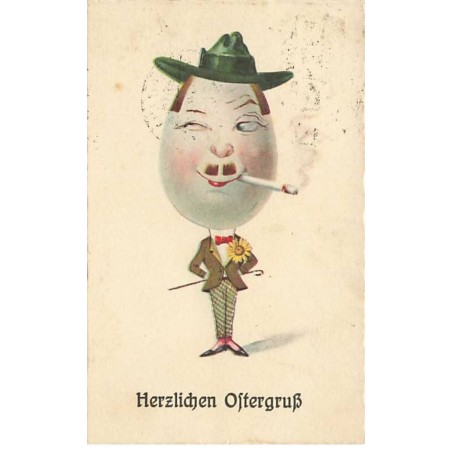 n°26390 - Pâques - Herzlichen Oftergruss - Oeuf humanisé en costume et fumant - Surréalisme
