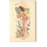 n°12814 - Jeune femme ave des ailes sentant une fleur