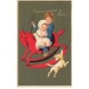 n°26399 - Carte Gaufrée - Flatscher Serie 6229 - Un garçon tenant un bébé sur un cheval à bascule - chien