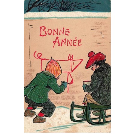 n°26414 - Carte Gaufrée - Serie 5462 - Bonne Année - Garçons dessinant sur un mur