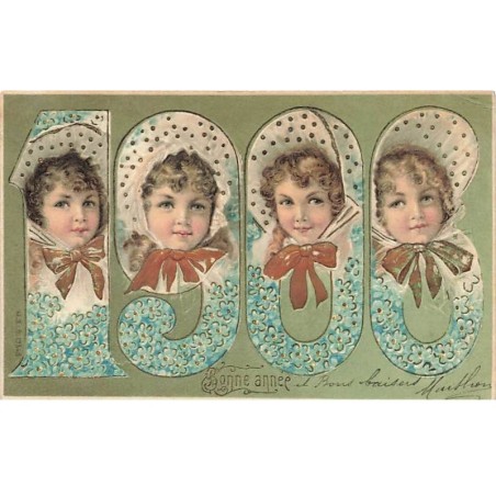 n°26416 - Carte Gaufrée - MSIB 13548 - Bonne Année 1908 - Portraits de fillettes