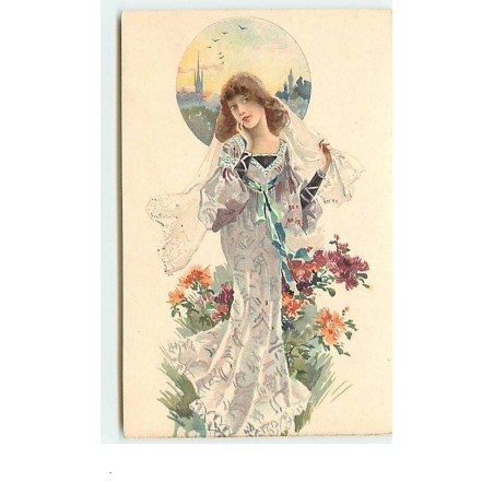 n°12816 - Jeune femme avec un voile