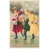 n°26417 - Carte Gaufrée - Nouvel An - SER 2238 - Jeunes filles et un garçon faisant du patins sur glace
