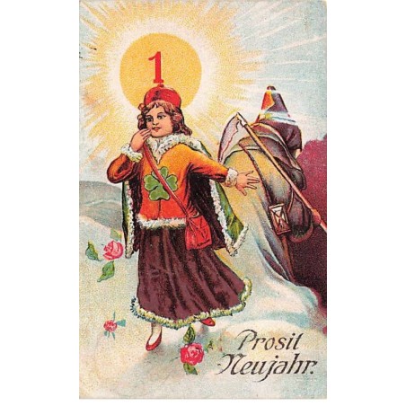n°26429 - Nouvel An - Prosit Neujahr - Jeune fille et une faucheuse