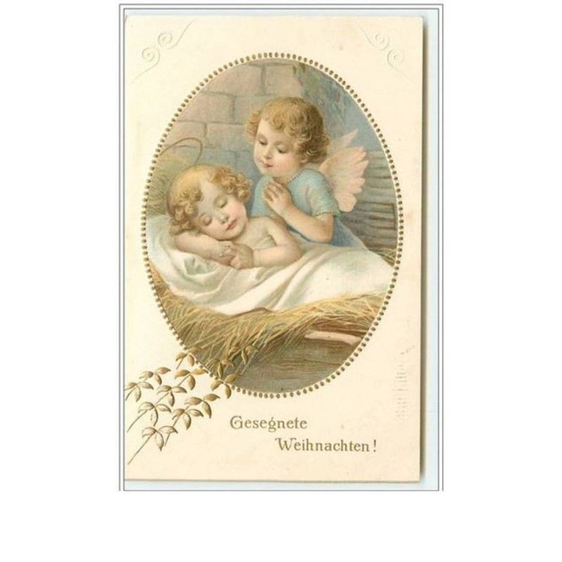 n°1030 - Carte Gaufrée (bordures) - Gesegnete Weihnachten - Angelot et enfant Jésus