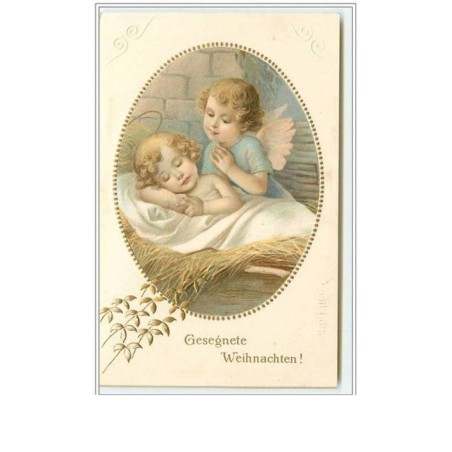 n°1030 - Carte Gaufrée (bordures) - Gesegnete Weihnachten - Angelot et enfant Jésus