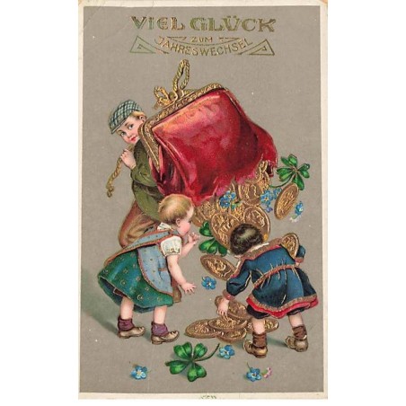 n°26433 - Nouvel An - Viel Glück zumJahreswechsel - Enfants ramassant des pièces d'or