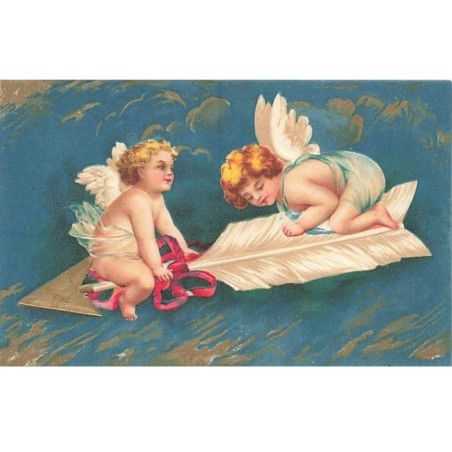 n°26442 - Carte Gaufrée - Clapsaddle - Deux Anges assis sur une flèche