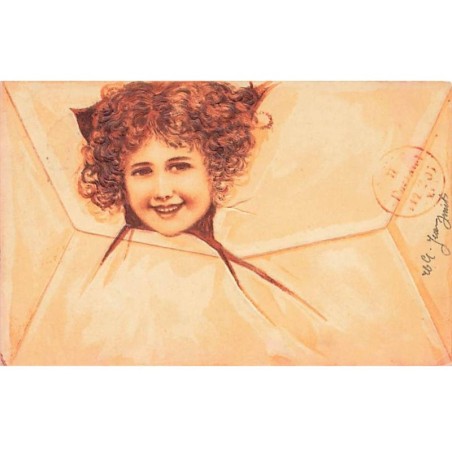 n°26447 - Carte Gaufrée - Fantaisie - Portrait d'une jeune fille - Enveloppe brune crevée