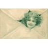 n°26448 - Carte Gaufrée - Fantaisie - Portrait d'une jeune fille - Enveloppe verte crevée