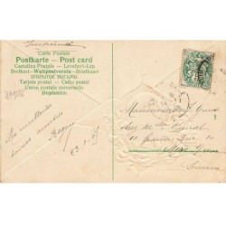 n°26448 - Carte Gaufrée - Fantaisie - Portrait d'une jeune fille - Enveloppe verte crevée