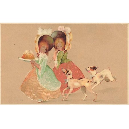 n°26458 - Illustrateur - Meissner - Jeunes filles portant un gâteau suivies par des chiens