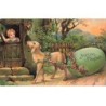 n°26468 - Carte Gaufrée - Serie 5837 - Joyeuses Pâques - Mouton tirant un oeuf, et sonnant à une cloche d'une maison