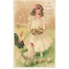 n°26470 - Carte Gaufrée - Pâques - A Happy Easter to you - Fillette portant des poussins dans un panier
