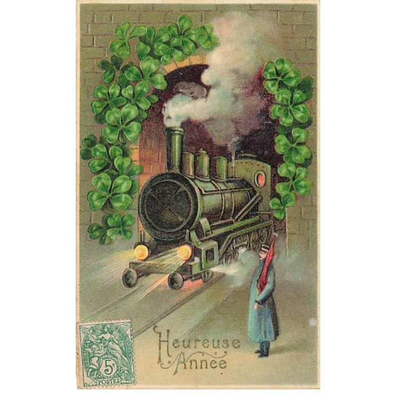 n°26475 - Carte Gaufrée - Nouvel An - Heureuse Année - Train sortant d'un tunnel