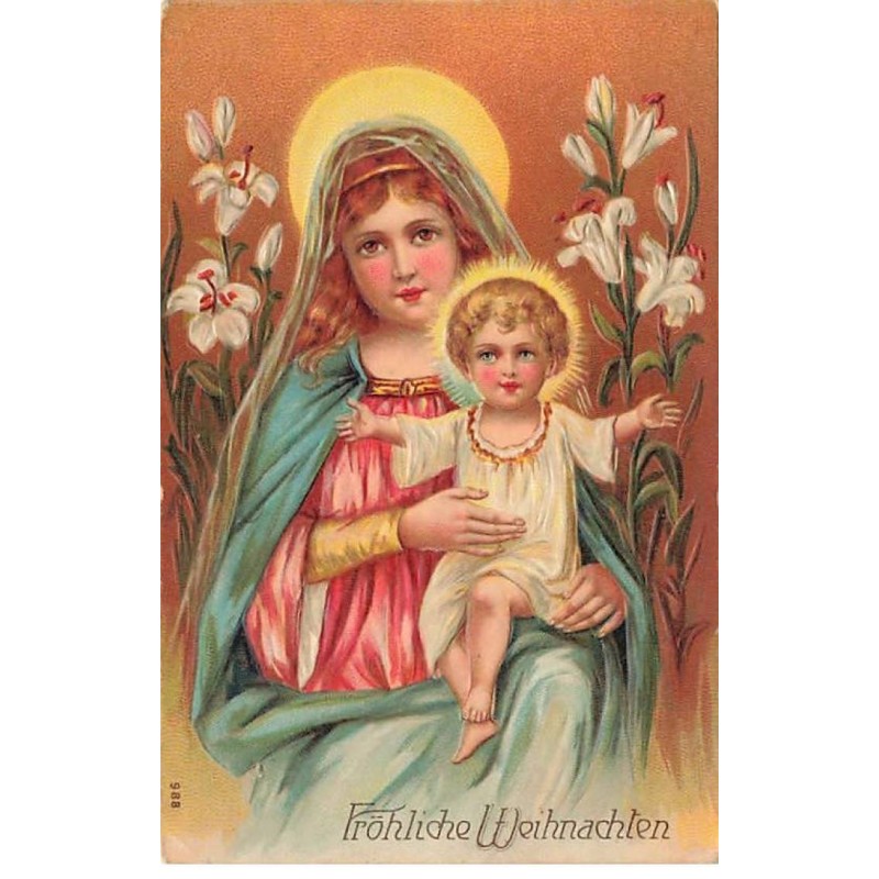 n°26485 - Carte Gaufrée - Noël - Fröhliche Weihnachten - Femme portant un nouveau-né sur les genoux - Nativité