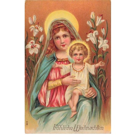 n°26485 - Carte Gaufrée - Noël - Fröhliche Weihnachten - Femme portant un nouveau-né sur les genoux - Nativité