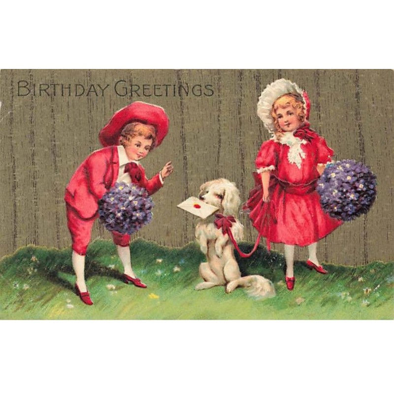 n°26493 - Carte Gaufrée - n 18254 - Birthday Greetings - Jeune garçon devant un chien faisant le beau