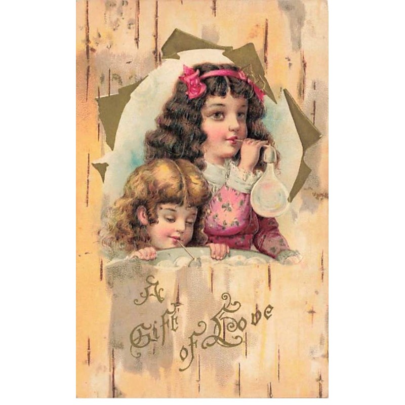 n°26497 - Carte Gaufrée - Fantaisie - A Gift of Love - Fillettes faisant des bulles de savon
