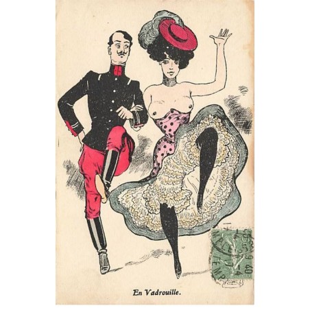 n°26509 - Illustrateur - En Vadrouille - Militaire et femme seins nus dansant le french cancan