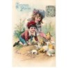 n°26515 - Carte Gaufrée - serie 1462 - Joyeuses Pâques - Enfants près de poussins