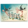 n°12840 - Carte Gaufrée - Bonne année 1905 - Hirondelles