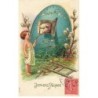 n°26521 - Carte Gaufrée - Ser 315 - Joyeuses Pâques - Enfant donnant à manger à un mouton dans un oeuf