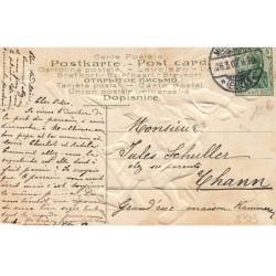 n°26523 - Carte Gaufrée - Pâques - Fröhliche Ostern - Lièvre habillé tombant d'une échelle