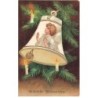 n°26526 - Carte Gaufrée - Clapsaddle - Fröhliche Weihnachten - Ange sur une cloche dans une branche de sapin