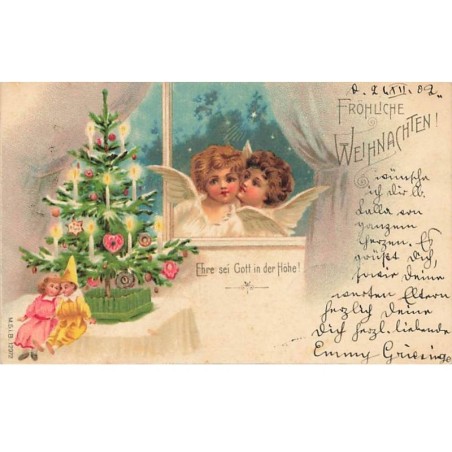 n°26527 - MSIB 12072 - Fröhliche Weihnachten - Deux anges regardant par la fenêtre un sapin décoré