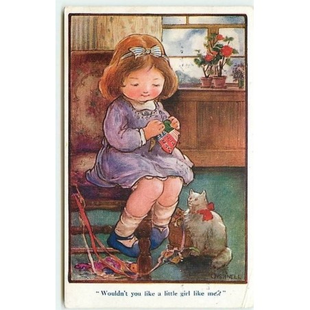 n°10300 - Carte Illustrateur - Overnell - Fillette et son chat
