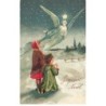 n°26534 - Carte Gaufrée - Joyeux Noël - Enfants priant en regardant un ange gardien dans la nuit