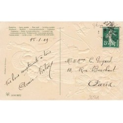 n°26541 - Carte Gaufrée - Serie 8072 - Heureuse Année - Fillettes avec des portes-bonheur, et des pensées