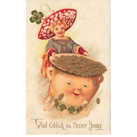 n°26545 - Carte Gaufrée - Souvenir d'Amitié - Garçon près d'un chien portant un panier rempli de fleurs