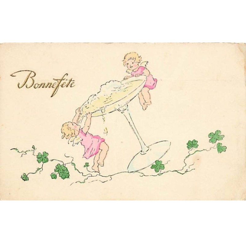 n°26546 - Bonne Fête - Anges autour d'une coupe de champagne