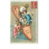 n°12844 - Carte Gaufrée - Bonne année - Angelots mettant des fleurs dans une chaussure