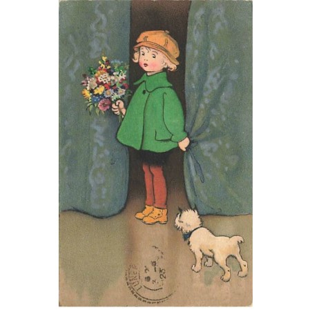 n°26549 - Fantaisie - F. Baumgarten - Chien près d'une fillette apportant un bouquet