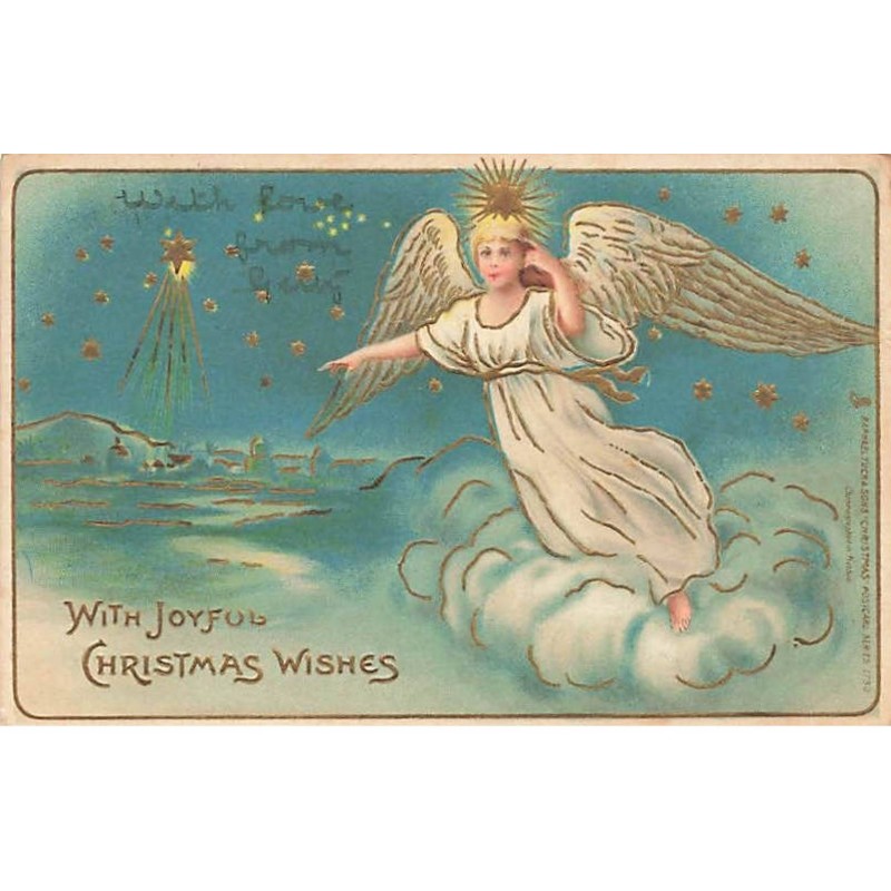 n°26566 - Carte Gaufrée - Noël - With Joyful Christmas Wisches - Ange gardien dans le ciel