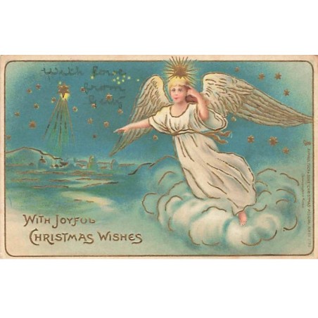 n°26566 - Carte Gaufrée - Noël - With Joyful Christmas Wisches - Ange gardien dans le ciel