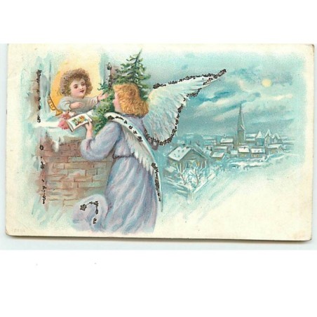 n°12846 - Ange gardien apportant un sapin à un enfant