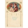 n°26571 - Carte Gaufrée - Bonne et Heureuse Année - Couple dans un médaillon se regardant
