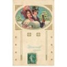 n°26572 - Carte Gaufrée - Heureuse Année - Couple se promenant, dans un médaillon