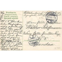 n°26575 - Carte Gaufrée - Nouvel An - 1906 - Lutins sur des luges faisant la course avec un cochon